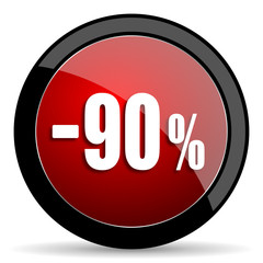 90 percent sale retail red circle glossy web icon on white background - set440