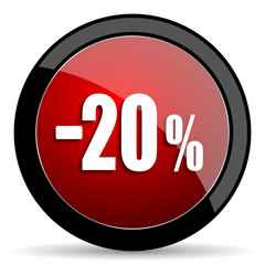 20 percent sale retail red circle glossy web icon on white background - set440