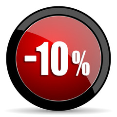10 percent sale retail red circle glossy web icon on white background - set440