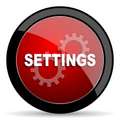 settings red circle glossy web icon on white background - set440