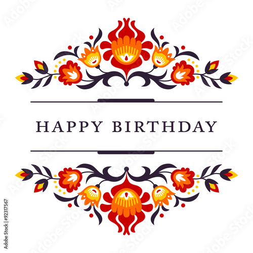 "Happy Birthday folk card" Stock image and royaltyfree vector files on