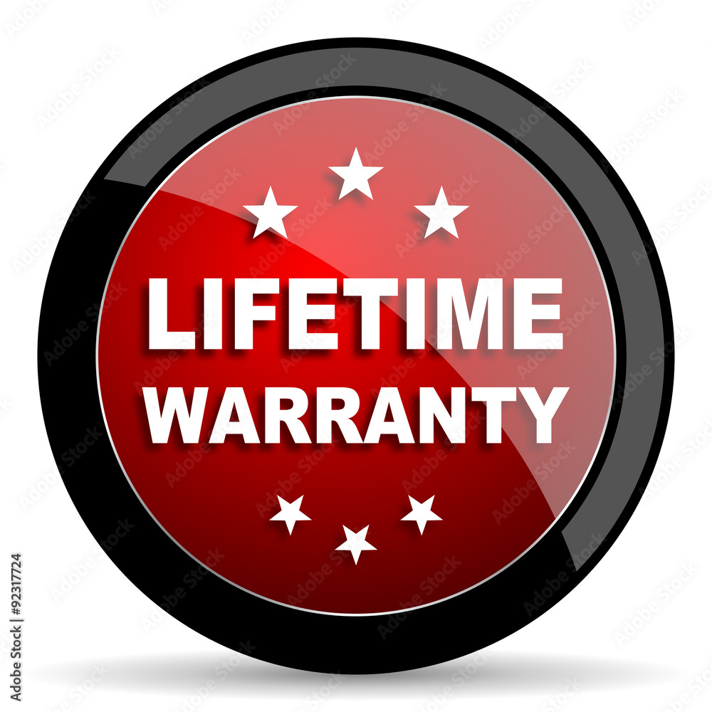 Aufkleber lifetime warranty red circle glossy web icon on white background - set440