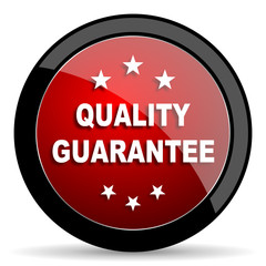 quality guarantee red circle glossy web icon on white background - set440