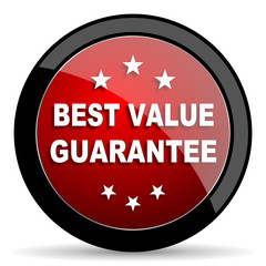 best value guarantee red circle glossy web icon on white background - set440