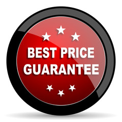 best price guarantee red circle glossy web icon on white background - set440