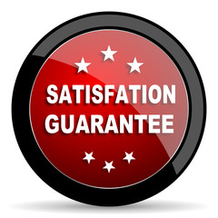 satisfaction guarantee red circle glossy web icon on white background - set440