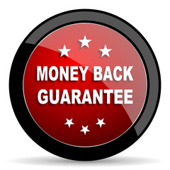 money back guarantee red circle glossy web icon on white background - set440