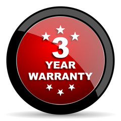warranty guarantee 3 year red circle glossy web icon on white background - set440