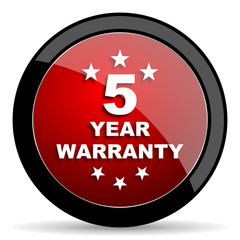 warranty guarantee 5 year red circle glossy web icon on white background - set440