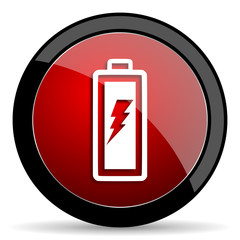 battery red circle glossy web icon on white background - set440