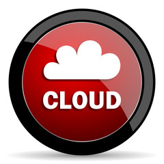 cloud red circle glossy web icon on white background - set440