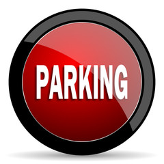 parking red circle glossy web icon on white background - set440