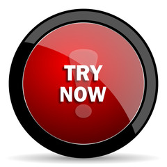 try now red circle glossy web icon on white background - set440