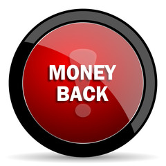 money back red circle glossy web icon on white background - set440
