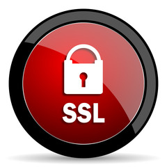 ssl red circle glossy web icon on white background - set440