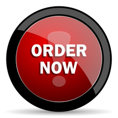order now red circle glossy web icon on white background - set440
