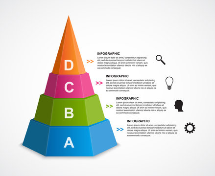 Abstract 3D pyramid options infographics template.
