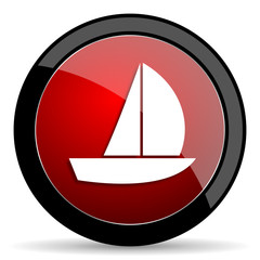 yacht red circle glossy web icon on white background - set440