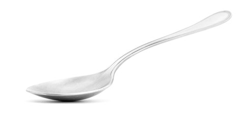 Gray metal shiny spoon isolated on white background