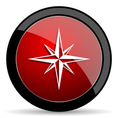 compass red circle glossy web icon on white background - set440
