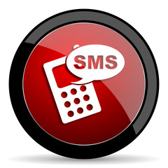 sms red circle glossy web icon on white background - set440