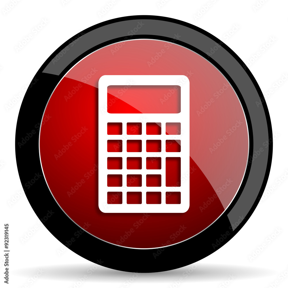 Aufkleber calculator red circle glossy web icon on white background - set440