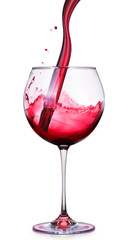 Glass of red wine with splashes isolated on a white 