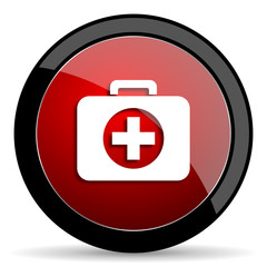 first aid red circle glossy web icon on white background - set440