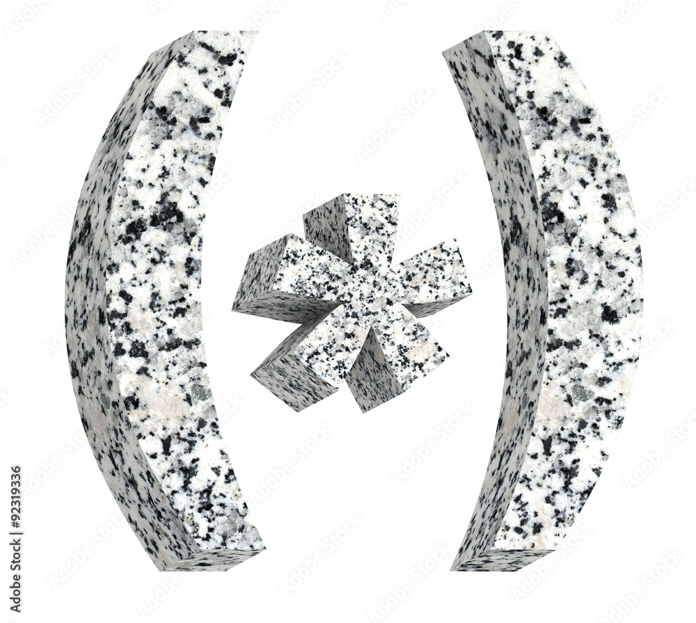Fototapete parenthesis from granite alphabet set isolated over white. computer generated 3d photo rendering.