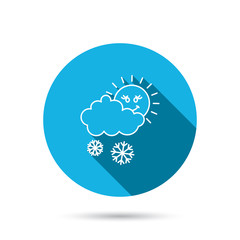 Snow with sun icon. Snowflakes and cloud sign.