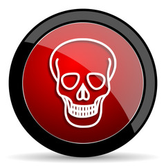 skull red circle glossy web icon on white background - set440