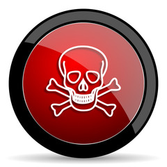 skull red circle glossy web icon on white background - set440