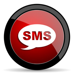 sms red circle glossy web icon on white background - set440