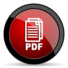 pdf red circle glossy web icon on white background - set440,