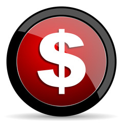 dollar red circle glossy web icon on white background - set440