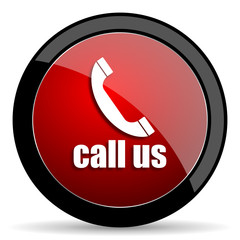 call us red circle glossy web icon on white background - set440