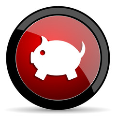 piggy bank red circle glossy web icon on white background - set440