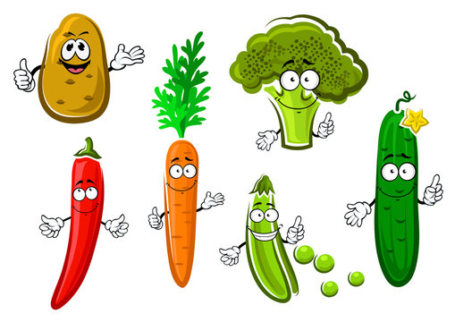 Cartoon fresh organic vegetable characters