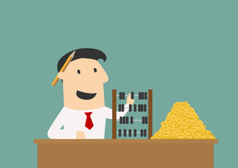 Businessman counting money with abacus