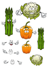 Cartoon asparagus, cauliflower and bell pepper