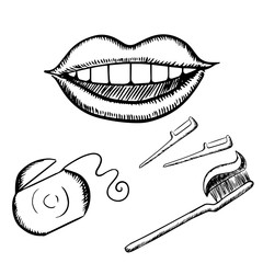 Smile, toothbrush and floss sketches
