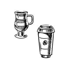 Takeaway paper cup and cup of coffee