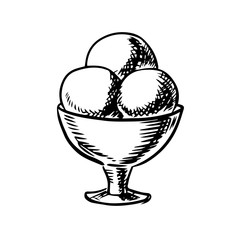Sketch of ice cream scoops in sundae bowl