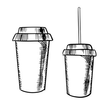 Takeaway coffee and soda drinks sketches