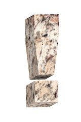Exclamation mark from granite alphabet set isolated over white. Computer generated 3D photo rendering.
