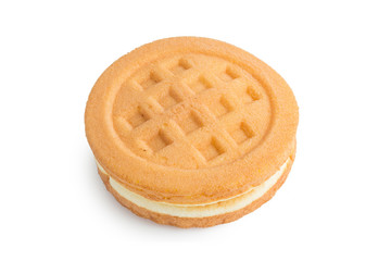 close up of waffle on white background