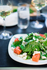 Summer salad with spinach,watermelon and goat cheese