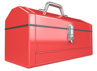 Toolbox. Classic red metal Toolbox. Perspective view. White background.