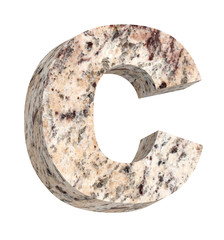 One letter from granite alphabet set isolated over white. Computer generated 3D photo rendering.