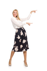 Fototapeta premium Pretty girl in black skirt with flowers isolated on white